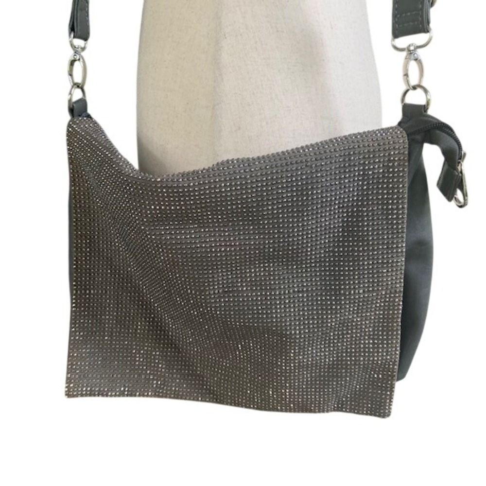 Y2K Glam Gunmetal Rhinestone Shoulder Bag Evening Purse Disco Glam Slouchy Hobo